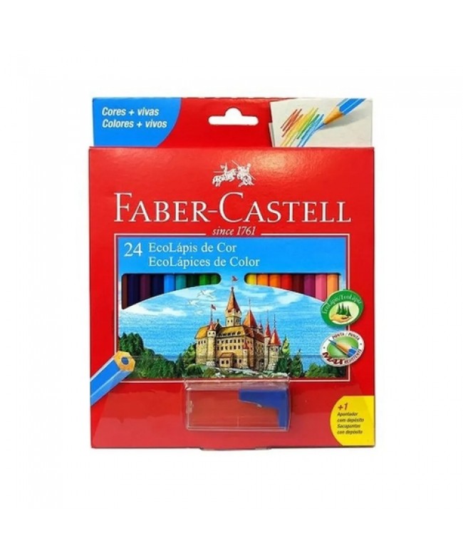 Lápis de Cor 24 cores + 1 apontador com depósito - Faber Castell